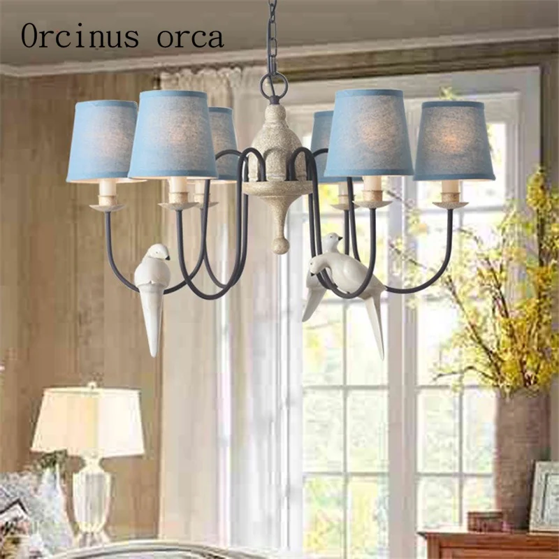 Nordic retro American bird resin chandelier living room bedroom dining room personalized linen iron Chandelier free shipping