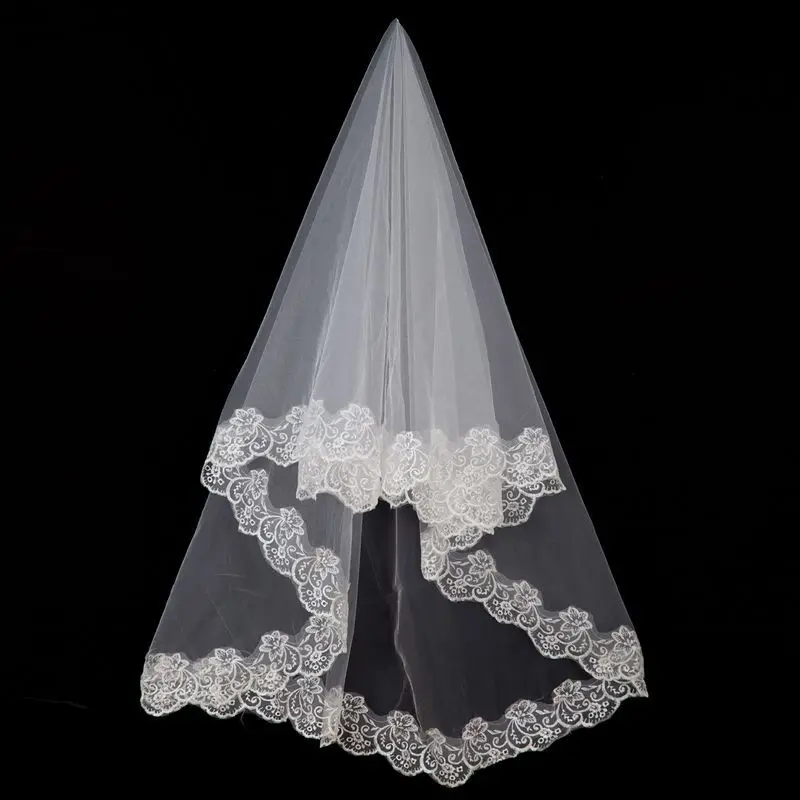 

Romantic White 1-Tier Elbow Length Wedding Applique Edge Bridal Veils