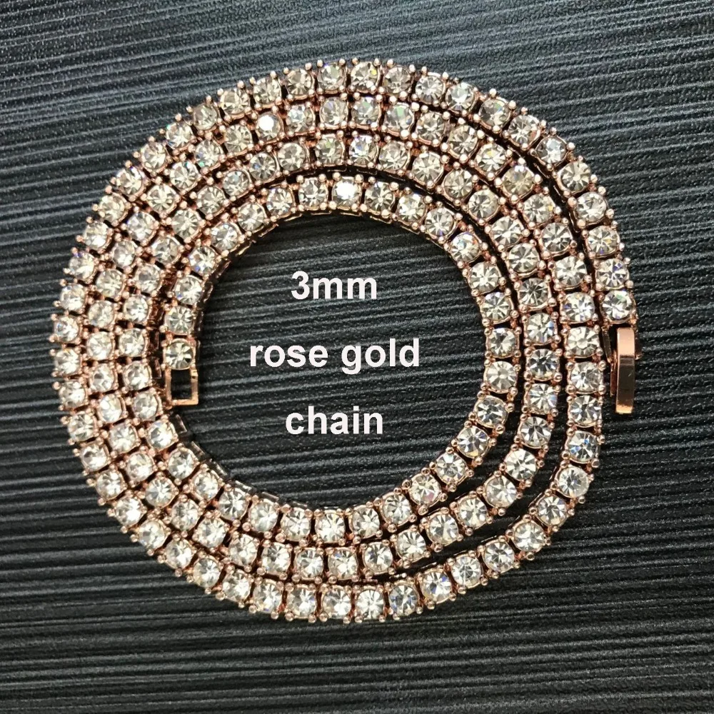 2018 New Color 3/4/5mm 1 Row Round Cut Rhinestone Tennis Nceklaces Necklace 16-36inch Black Rose Gold Gun Black