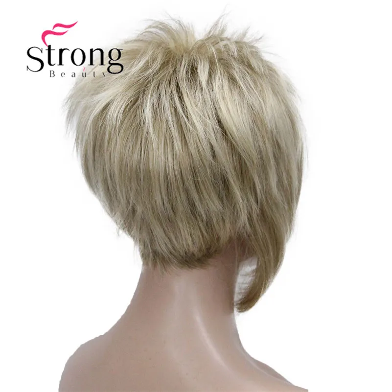 StrongBeauty Peruca de cabelo sintético assimétrico com franja lateral loira curta e reta ESCOLHAS DE CORES