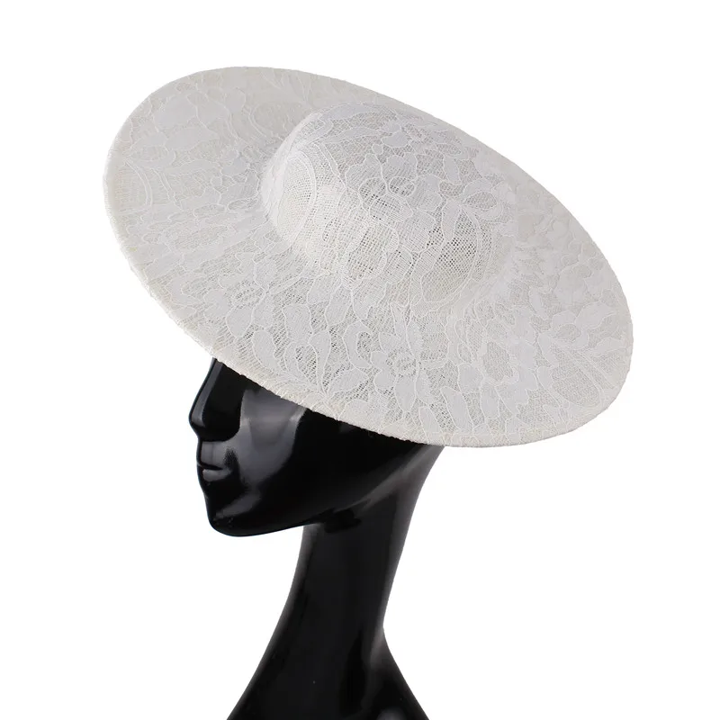 New Imitation Sinamay Ivory 30CM Round Base Hats with Lace Fascinators Hat Party Hat Bridal Headwear Women Party Craft Millinery