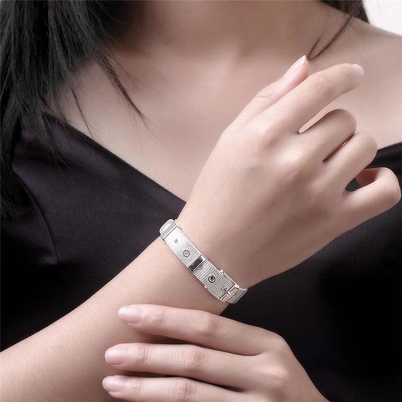 DOTEFFIL 925 Sterling Silver 10/12/14mm Web Watch Belt Bangles Bracelets For Women Men Wedding Engagement Jewelry