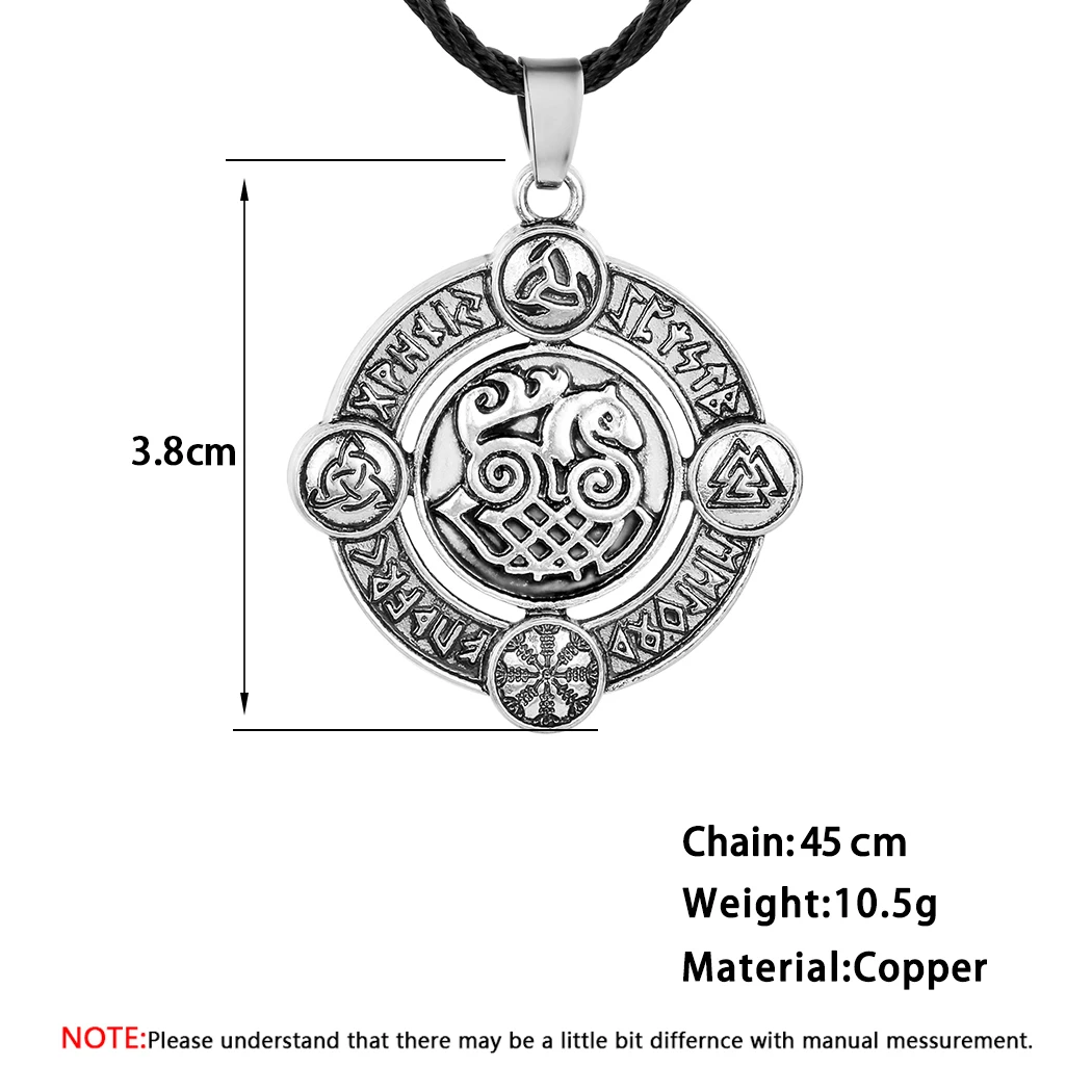 Kinitial Fashion Viking Rune Pendant Necklace Retro Round Triangle knot Vintage Ancient Amulet Men Necklace Rope Jewelry Gift