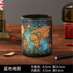 1Pc Antique Vintage Blue Yellow World Map Classic Design Gift PU leather Pencil Pen Holder Desk Organizer Storage Box Case