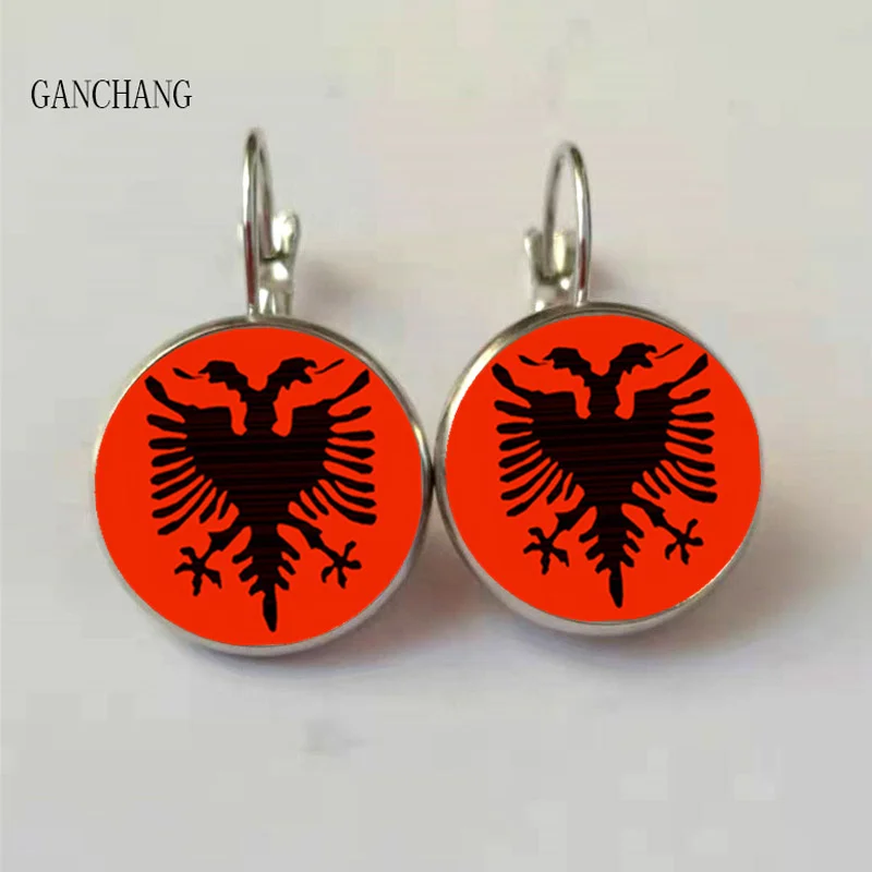 Women's Classic Albania Estonia Flag Earrings Glamour Gift Round Glass Dome Vintage Jewelry