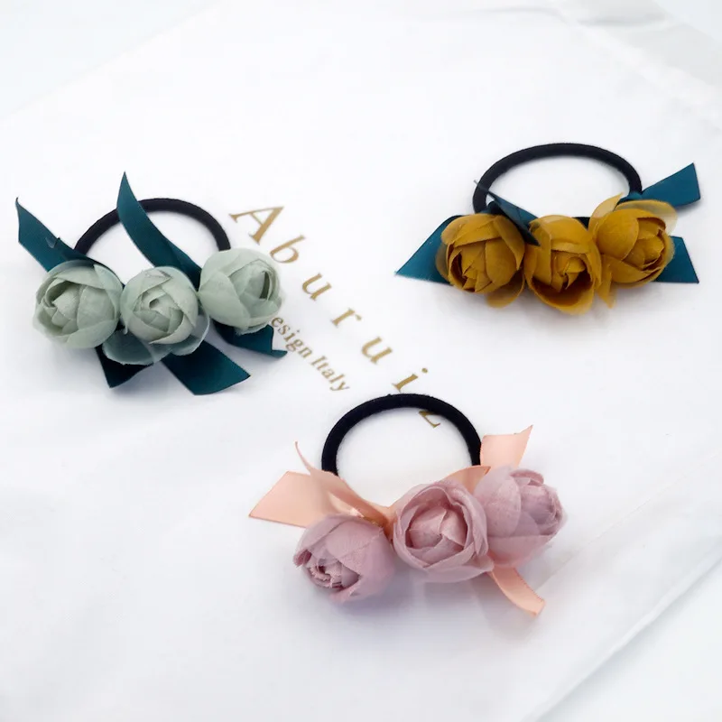 Boutique 12pcs Fashion Synthetic Flower Hair Ties Gauze Floral Elastic Hair Bands Ponytail Holder Women Girls Headwear