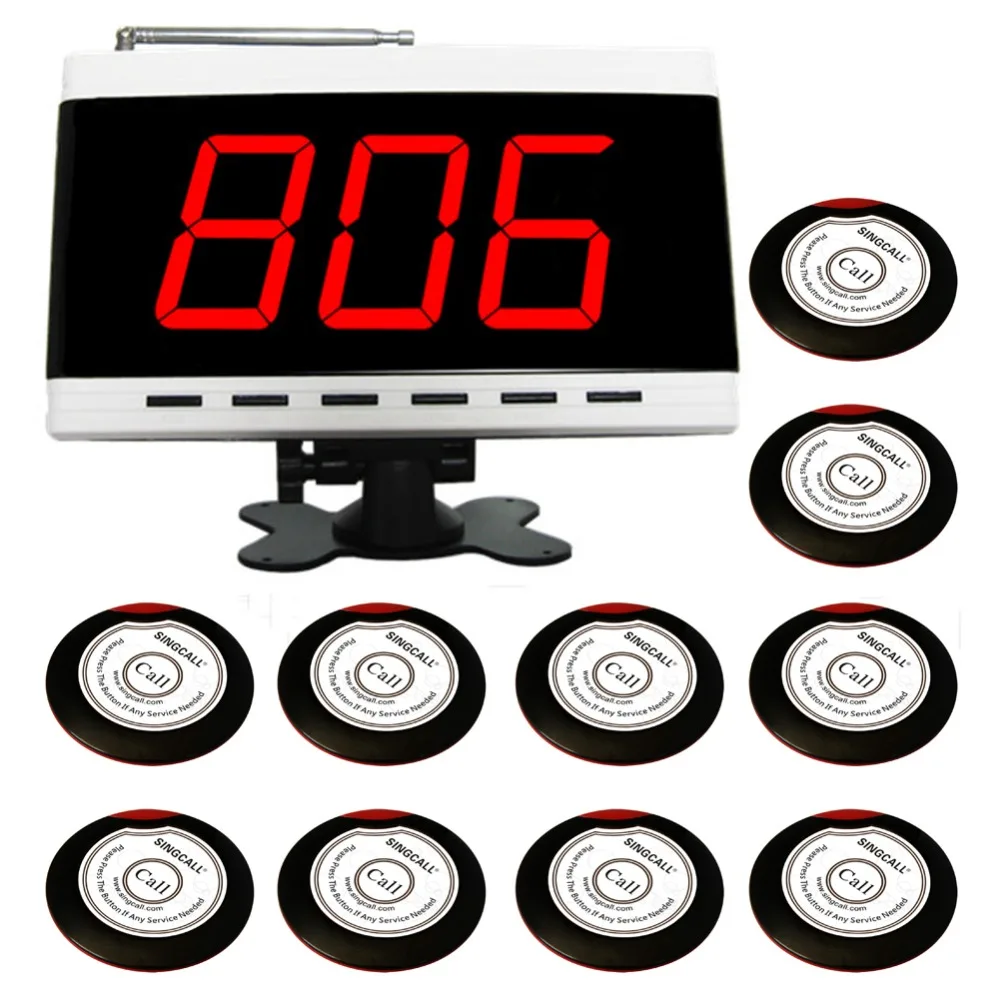 SINGCALL Wireless hookah Paging System, 10 Single Table Bells and 1 White Display Screen Receiver APE9500, APE700