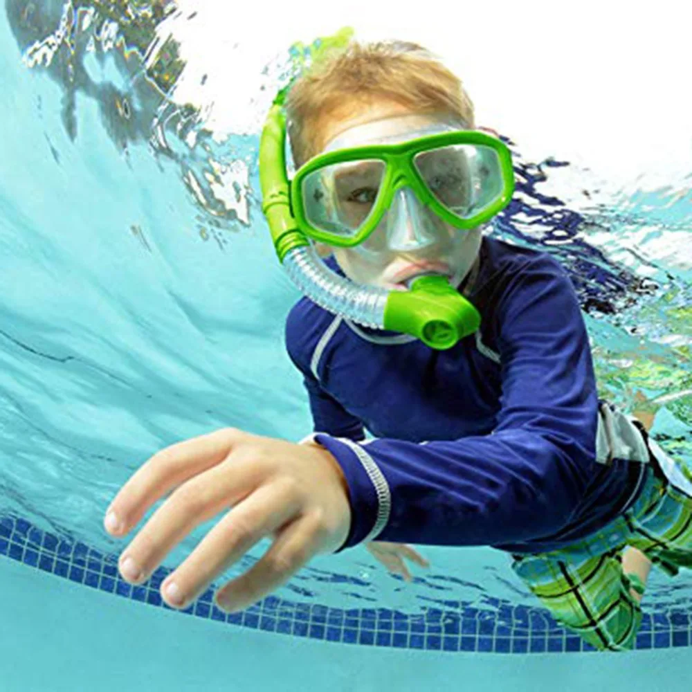 Kids Diving Goggle Mask Breathing Tube Shockproof Anti-fog Swimming Glasses Band Snorkeling Underwater Accessories Set