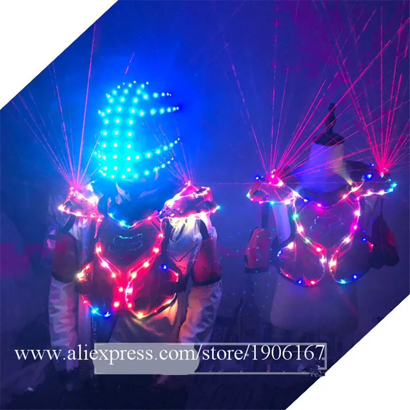 Led Armor Light Up Robot Suit With Led Luminous Colorful Helmet Nightclub Led Illuminate Laser Man Robot Dance Suits