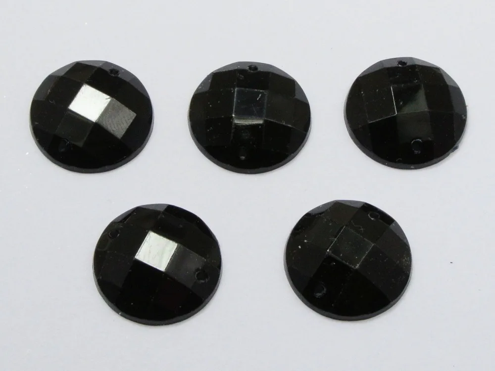 

100 Jet Black Flatback Acrylic Faceted Round Rhinestone Button 16mm Sew on bead