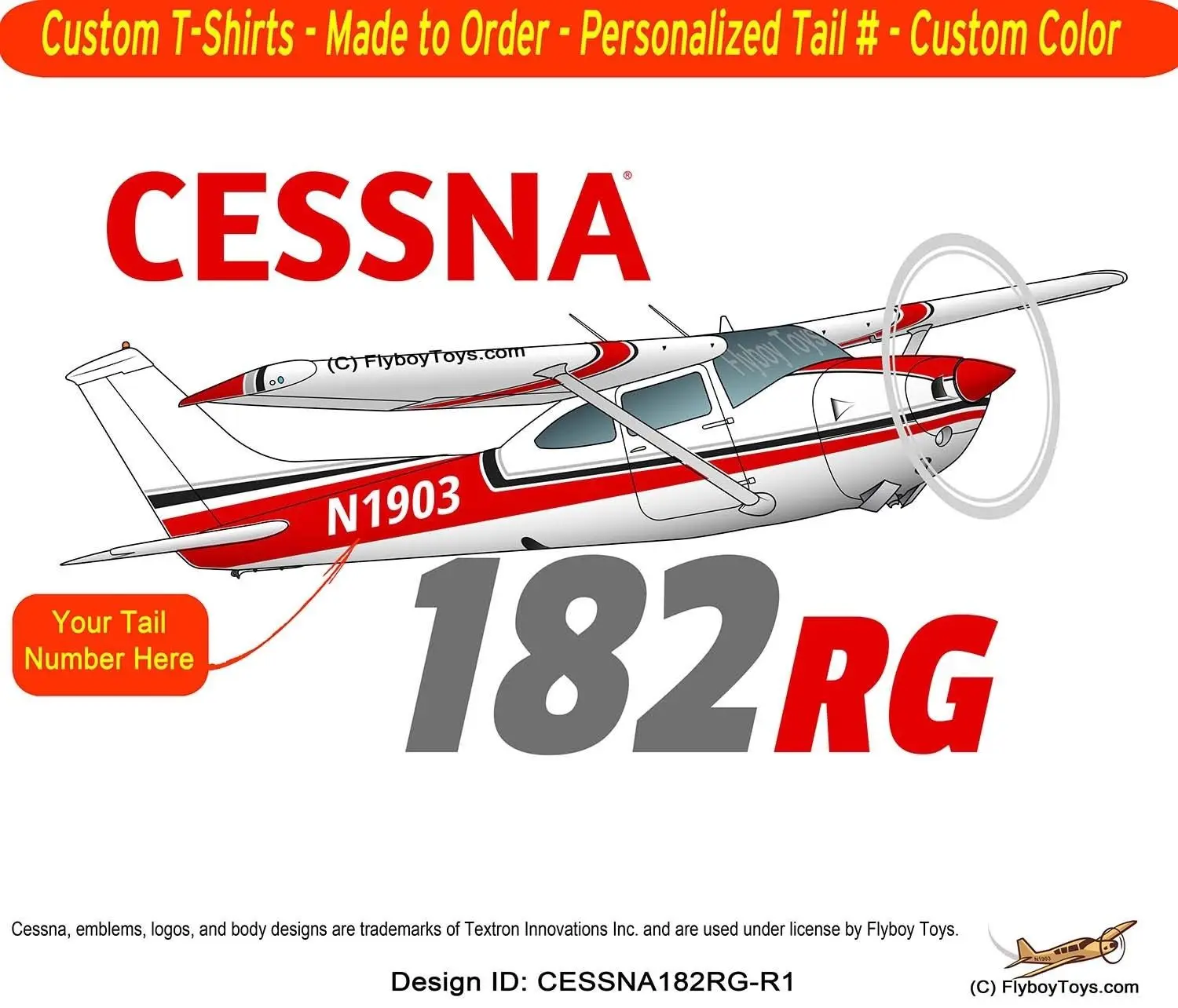 100% Cotton Print Mens Summer O-Neck Cessna 182 RG Skylane (Red) Airplane T-shirt- Personalized with N# Tee Shirt