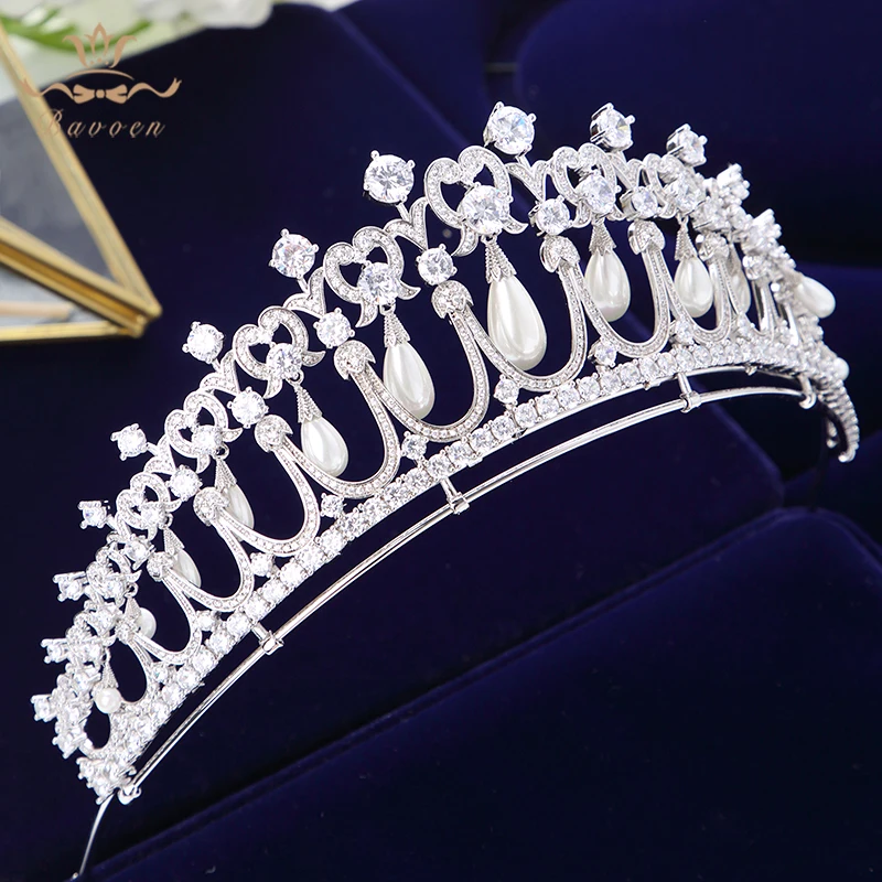 

Royal Princess Pearls Brides Crowns Headpiece Zircon Crystal Wedding Tiaras Hairbands Evening Dress Hair Jewelry