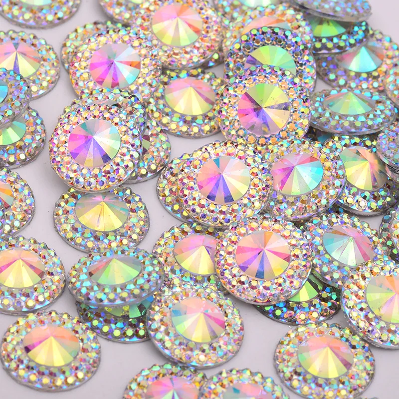 JUNAO 8 10 12 18 20 30 40mm Large AB Crystal Rhinestone Applique Flat Back Resin Gems Non Sewn Strass Crystal Stones for Crafts