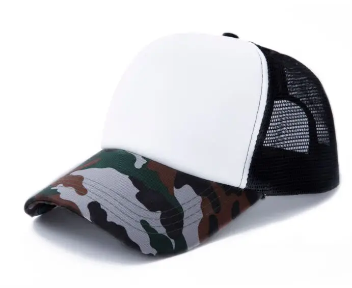 100% acrilico Logo personalizzato Camo berretti da Baseball stampa fai da te Logo Snapbacks cappelli adulto estate Camouflage Mesh Net Trucker