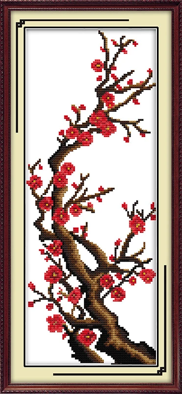 Good Luck Plum flower cross stitch kit flowers 14ct 11ct count printed canvas stitching embroidery DIY handmade needlework plus