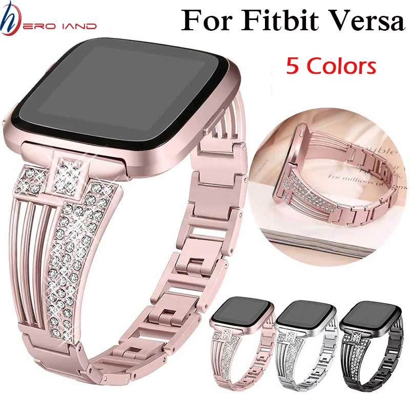 New watch band For fitbit versa 2 smart band strap Stainless Steel Bracelet Wearable Belt with Rhinestone Wristbands Replacement