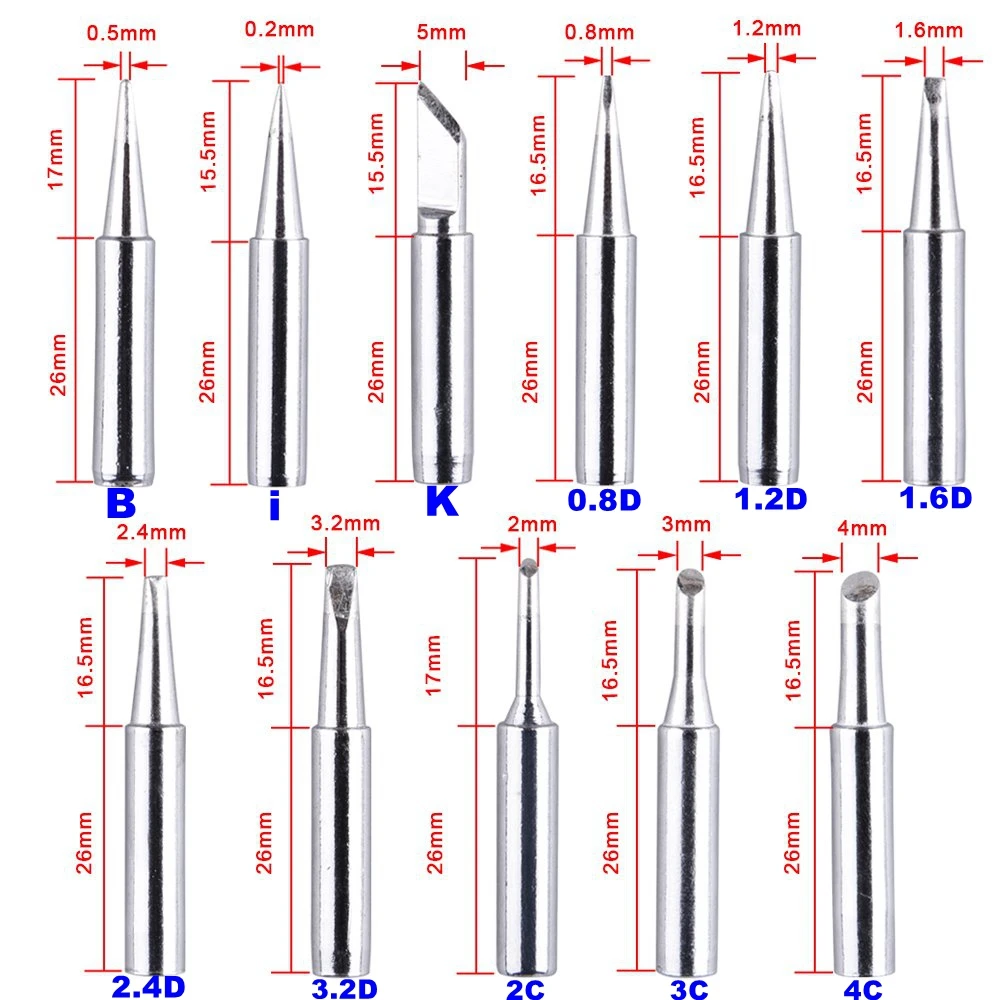 10Pcs6.5MM /Lot Lead-free 900M T Screwdriver Soldering Iron Tips Set For 878d 852D 936d E60WT Saike Hakko Electric iron he