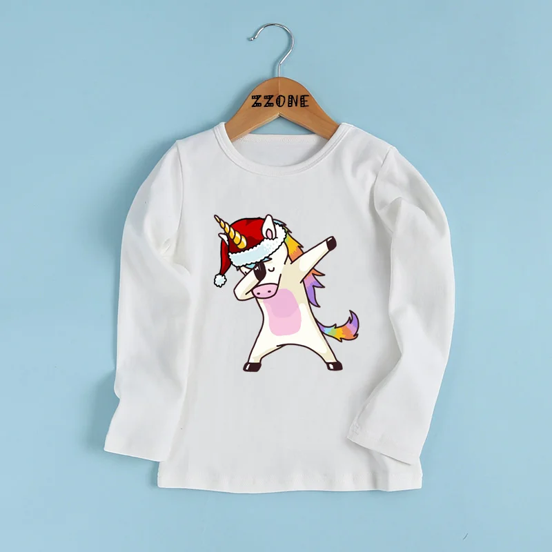 

Kids Cartoon Dabbing Unicorn/Cat/Pug/Panda Santa Hat Christmas Print T shirt Baby Funny Clothes Boys and Girls T-shirt,LKP5242