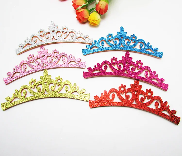 24pc/4.5x12cm DIY Children headwear AccessoriesH Mix Color Glitter Crown Patches for headwear decoration hair accessories