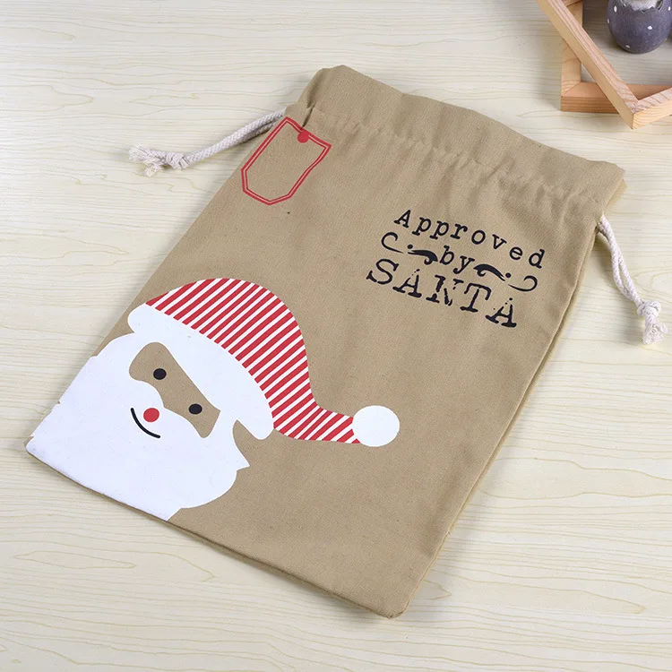 20pcs/lot burlap Christmas gift bags  Drawstring burlap santa sack Vintage Christmas stocking bags candy kids gifts bag lin4443