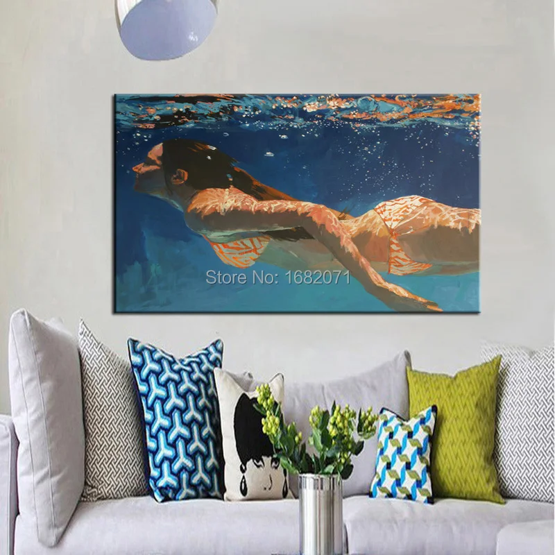 New Designed High Quality Abstract Swimming Bikini Lady Oil Painting On Canvas Handmade Girl With Bikini Swimming Oil Paintings