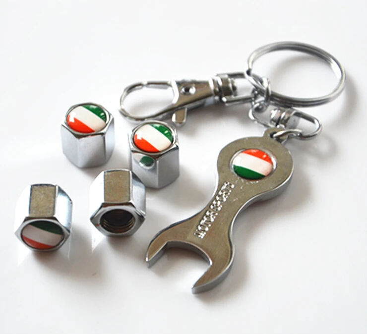 Auto Car Alloy Italy Flag Wheel Tire Valve Caps Stem Air & Mini Wrench Keychain For BMW Mini Chevrolet Ford Dodge Skoda