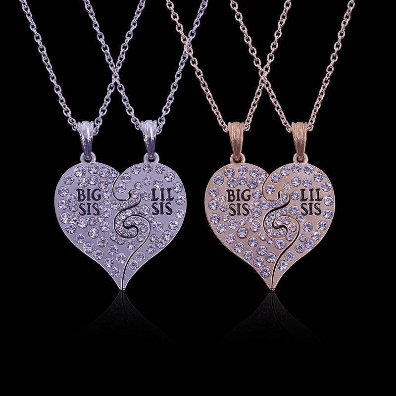 2 Pcs/Set Fashion Big Little Sister Necklace for Women Friends BFF Exquisite Charming Pendant Chains New Jewelry Party Gifts