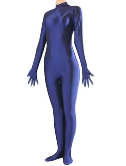 Un Pezzo Mock Turtle neck Blu Fullbody Tuta in Lycra Spandex Catsuit Zentai Unitard Dancewear senza Cappuccio di Trasporto Libero