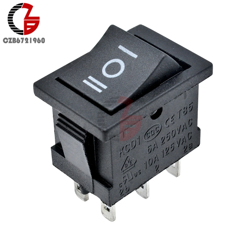 5PCS 6Pin DPDT ON-OFF-ON 3 Position Snap Boatlike Rocker Switch AC 6A/250V 10A/125V