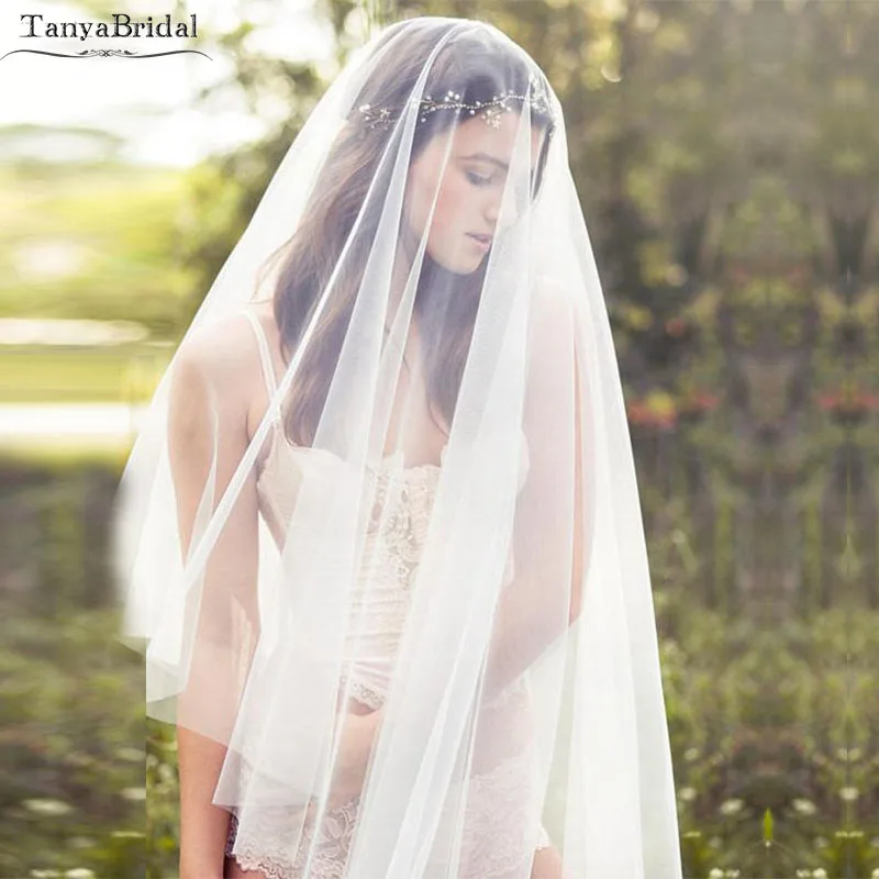 สีขาว/งาช้าง/แชมเปญง่าย Tulle Veils โดยไม่ต้องหวี Elegant Boho Beach Veils 1.5m กว้าง velos De novia largos DV019