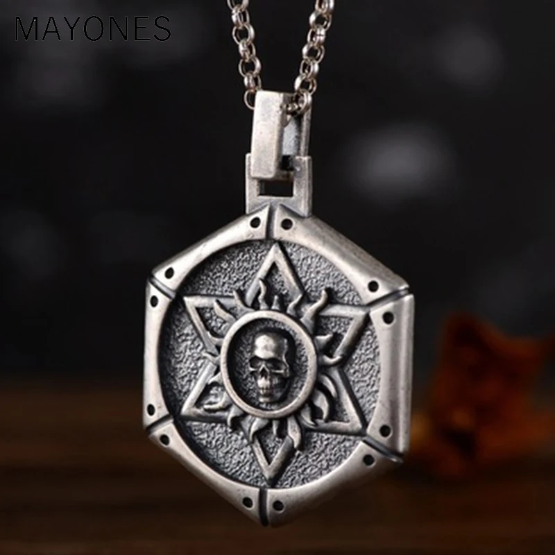 

S925 Silver Jewelry Wholesale Retro Thai Silver Hexagonal Star Skull Men's Pendant Domineering Personality Tide Send Boyfriend