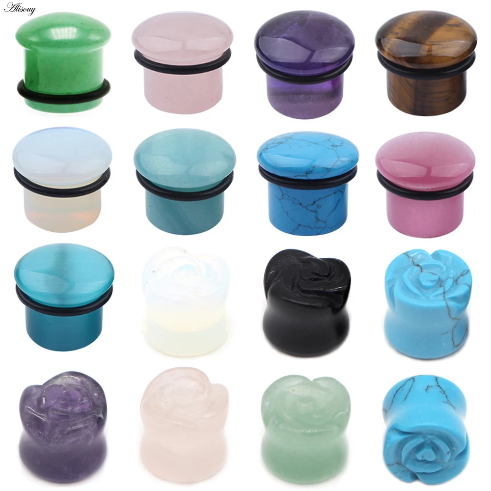 1 szt. Kamieniowy tunelek do uszu, kolczyk, rozciągacz do uszu, piercing helix, plug do uszu, biżuteria do piercingu ciała, 4mm-16mm
