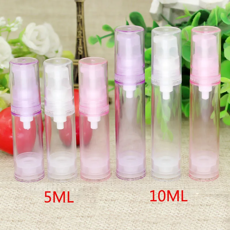 

5ml 10ml Travel Mini Refillable Portable Empty Emulsion Bottles Scent Pump Shampoo Case Airless Pump Cosmetic Containers 50pcs