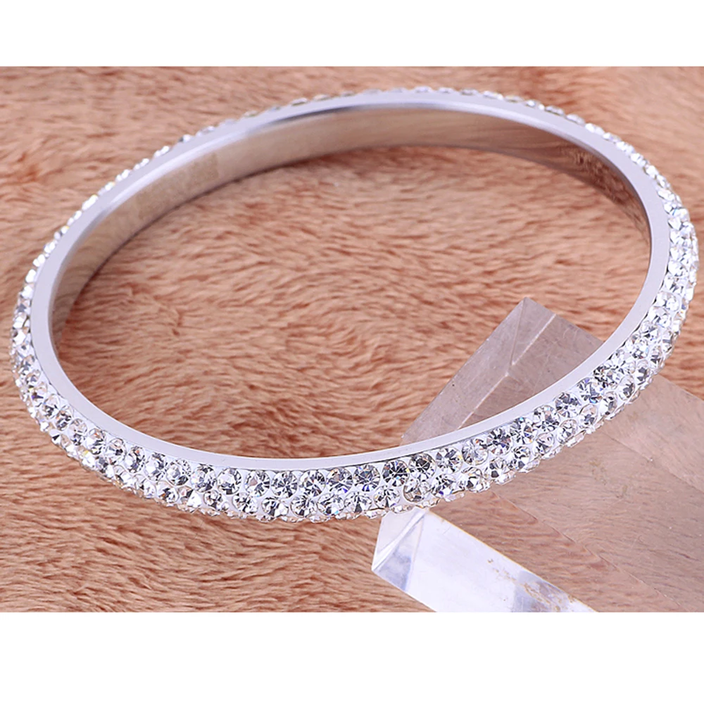 3 Row CZ Crystal Pave 316L Stainless Steel Bracelets Bangles for women Jewelry