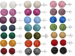 30pair/lot 10mm micro disco ball mixed white multicolor stainless steel Crystal Beads stud earrings silver plated op56
