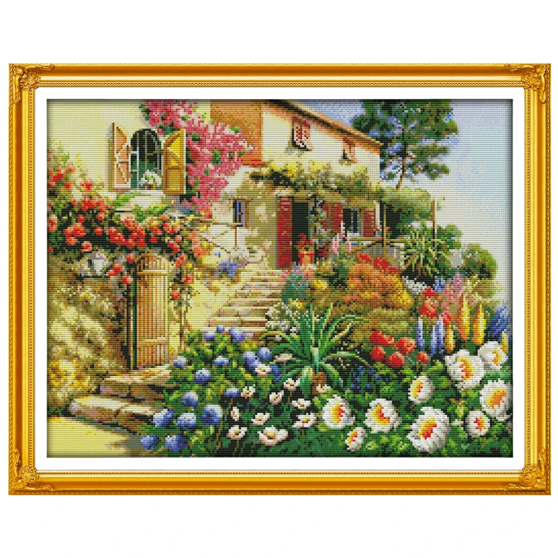 Garden Villa (2) Scenery Patterns Counted Cross Stitch Set DIY 11CT 14CT 16CT Stamped DMC Cross-stitch Kit Embroidery Needlework