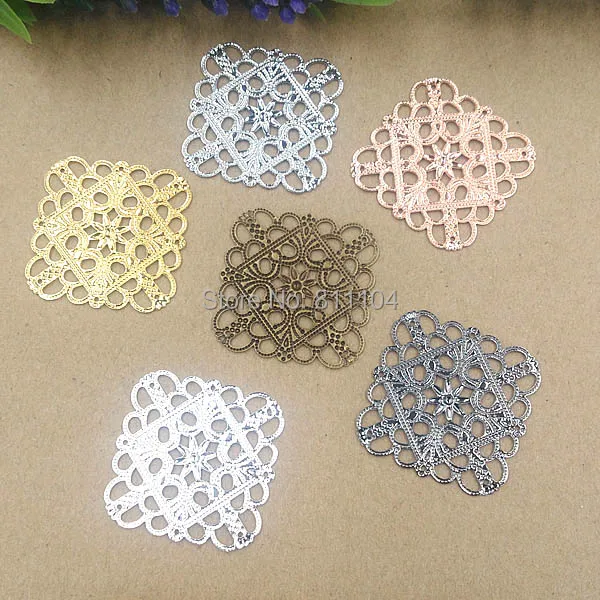 35mm Multi-color Plated Brass Metal Blank Filigree Square Flower Links Wraps Connectors Jewelry Findings Connectors Charms