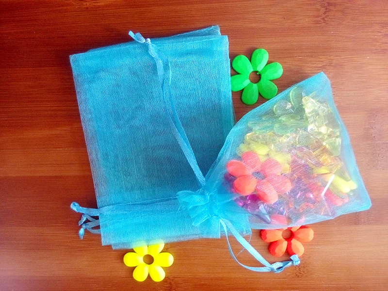 

100pcs 13*18cm Lake Blue Organza Gift Bag Jewelry Packaging Display Bags Drawstring Pouch For Bracelet/necklace Mini Yarn Bag