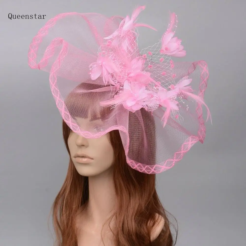 2019 Handmade Nude PInk Fascinator Hat For Women Feather Mesh Fascinator Headwear Hair Clip Ladies Fashion Show Party Headdress