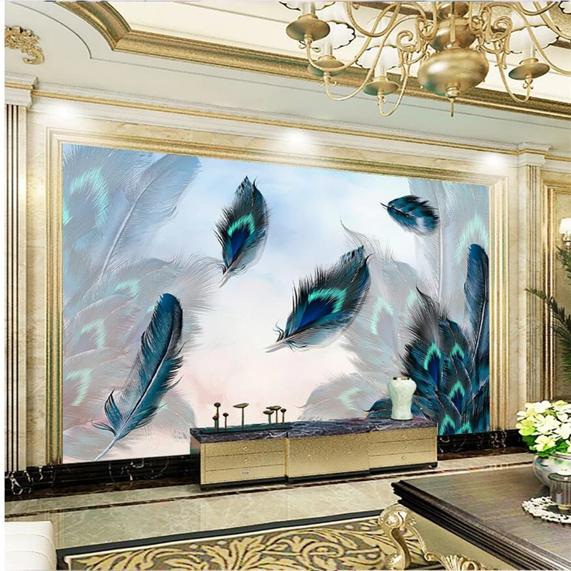 wellyu papel parede  Custom wallpaper Gorgeous peacock feather tooling background wall decoration painting 3d wall murals