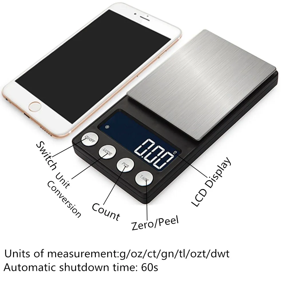 500g/0.01g Digital Scale Pocket Jewelry Weighing Scale LCD Display Electronic Grams Stainless Steel Drug Weight Tool 30% OFF