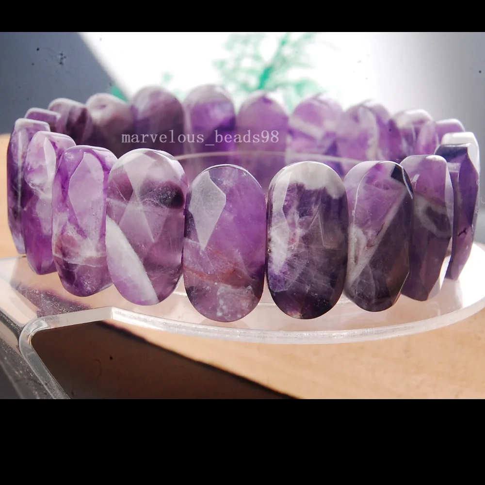 Beautful Jewelry 10x20mm Faceted Natural Purple Crystal Art beads Stretch Bracelet 71/2