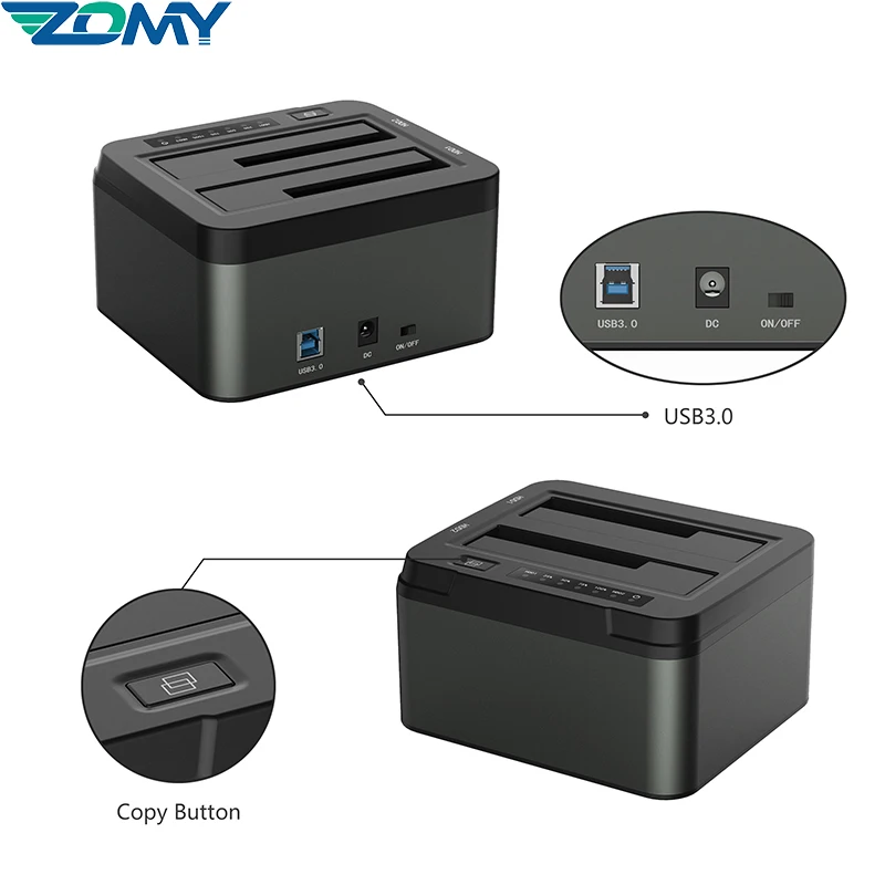 Imagem -04 - Estação de Encaixe Usb 3.0 para Sata 2-bay Adaptador Hdd Usb 3.0 2.5 e 3.5 Polegadas Suporte para Duplicador Ssd Sata 2x8 tb