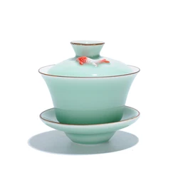 Celadon Gaiwan teaset,kungfu tea bowl of jingdezhen blue and white porcelain tea glass ceramic white porcelain three of the bowl