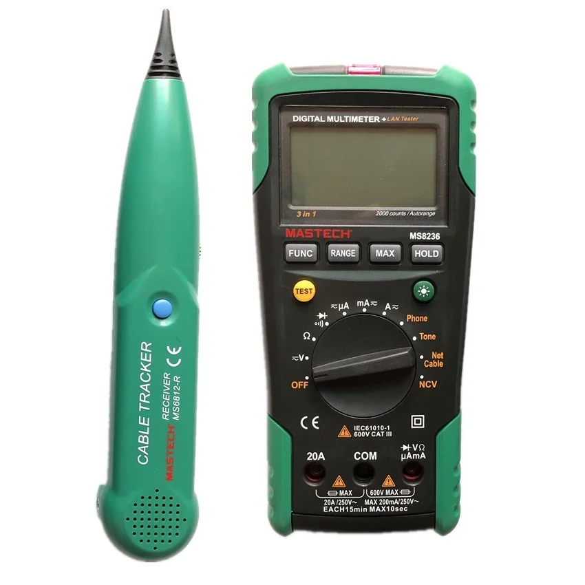 

MASTECH MS8236 Auto Range Digital Multimeter LAN Tester Net Cable Tracker Tone Telephone line Check Non-contact Voltage Detect