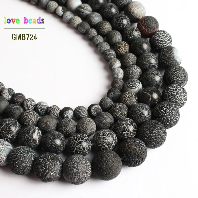 Black Frosted Agates Onyx Round Loose Beads for Jewelry Making Diy Bracelet 15 inches Pick Size 6/8/10/12mm