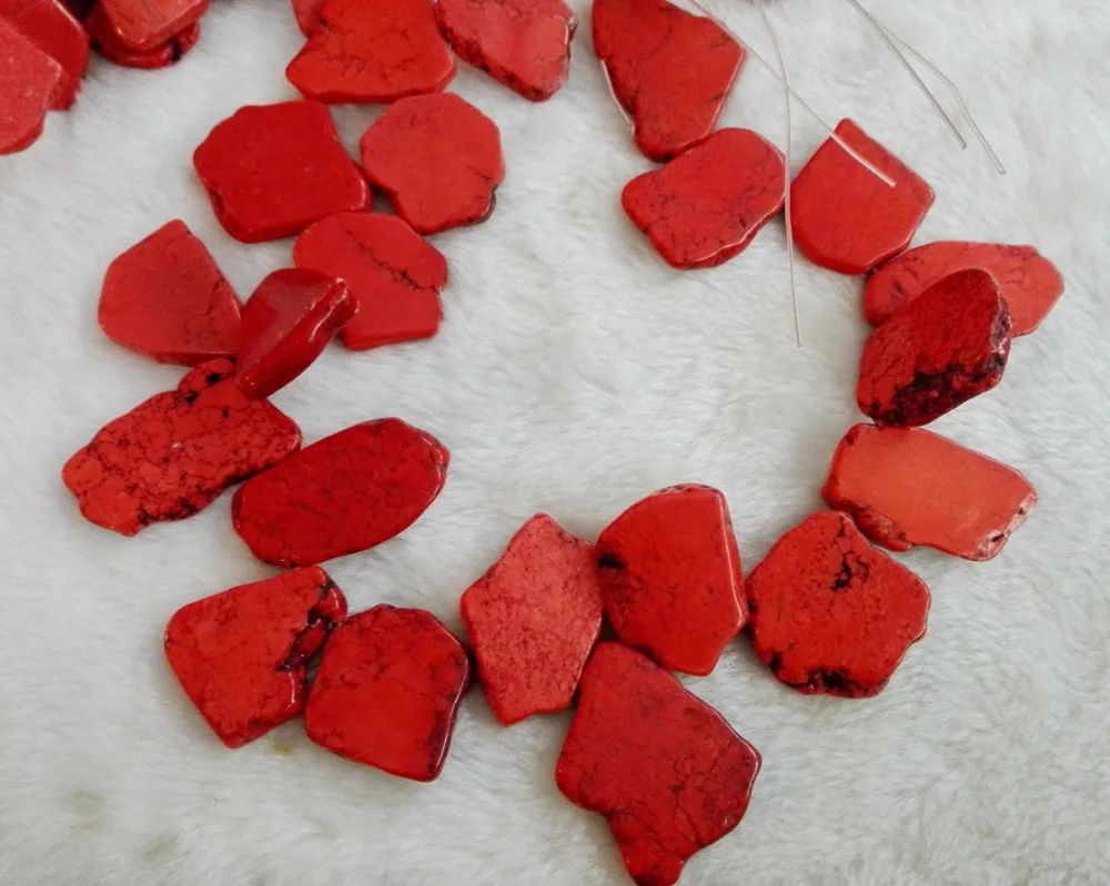 

One Strands Loose Beads 20x35mm Hot Red stone Howlite Slice Stone Freeform Slab 40cm/16inch Exaggerate Stone