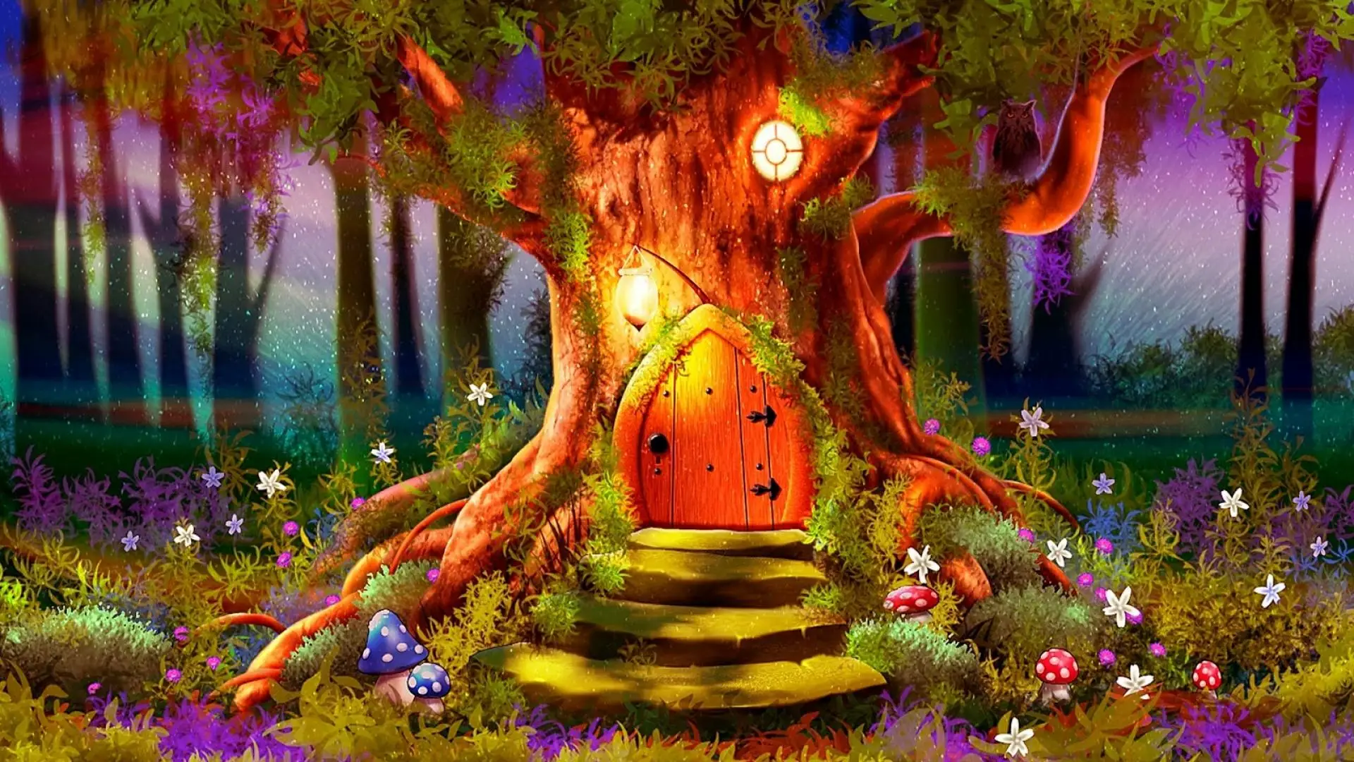 Magical Forest Tree Staircase Flower photo backdrop High quality Computer print children kids background