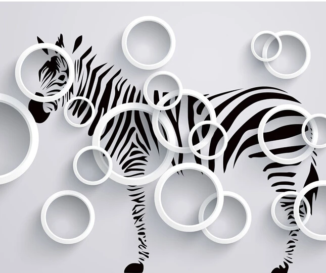 Custom 3D murals, 3D cartoon zebra circle, living room sofa TV wall children bedroom wall paper