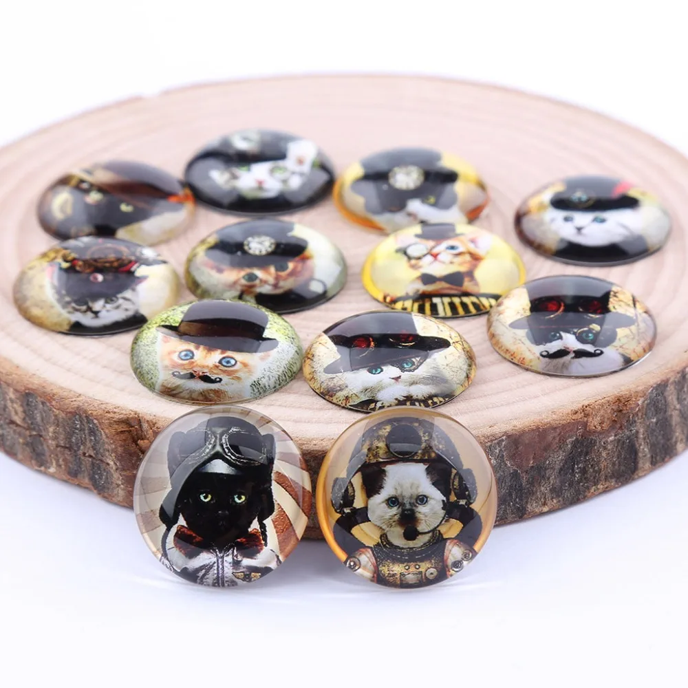 reidgaller mix steampunk cat photo round glass cabochon 25mm 20mm 12mm diy flat back jewelry findings for pendants making